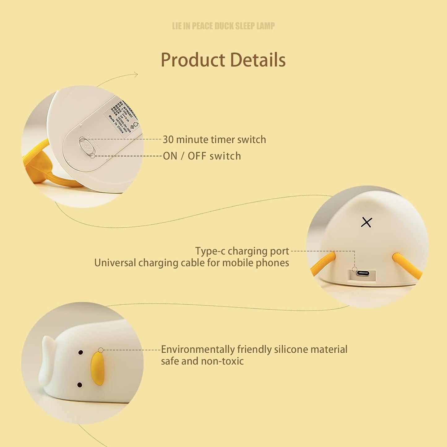 Lying Flat Duck Night Light, Led Squishy Duck Lamp, Cute Light Up Duck, Silicone Dimmable  Nightlight, Rechargeable Bedside Touch Lamp