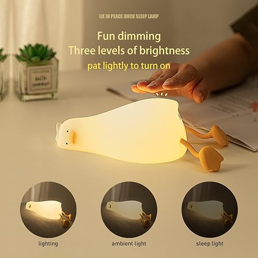 Lying Flat Duck Night Light, Led Squishy Duck Lamp, Cute Light Up Duck, Silicone Dimmable  Nightlight, Rechargeable Bedside Touch Lamp